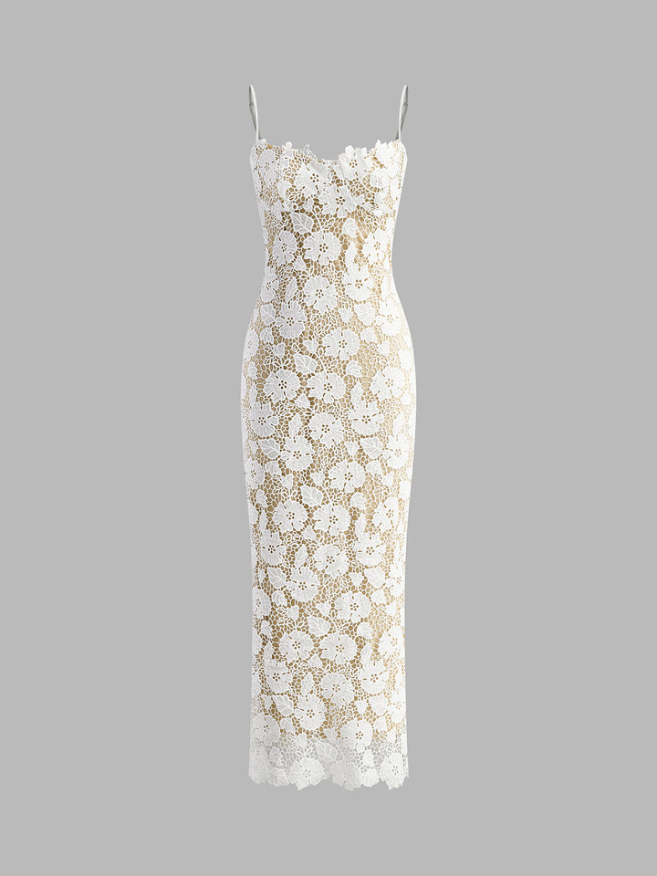 Semi-Sheer Double Layer Lace Cami Dress  Liora Lane Boutique Dresses White / XL 65.00