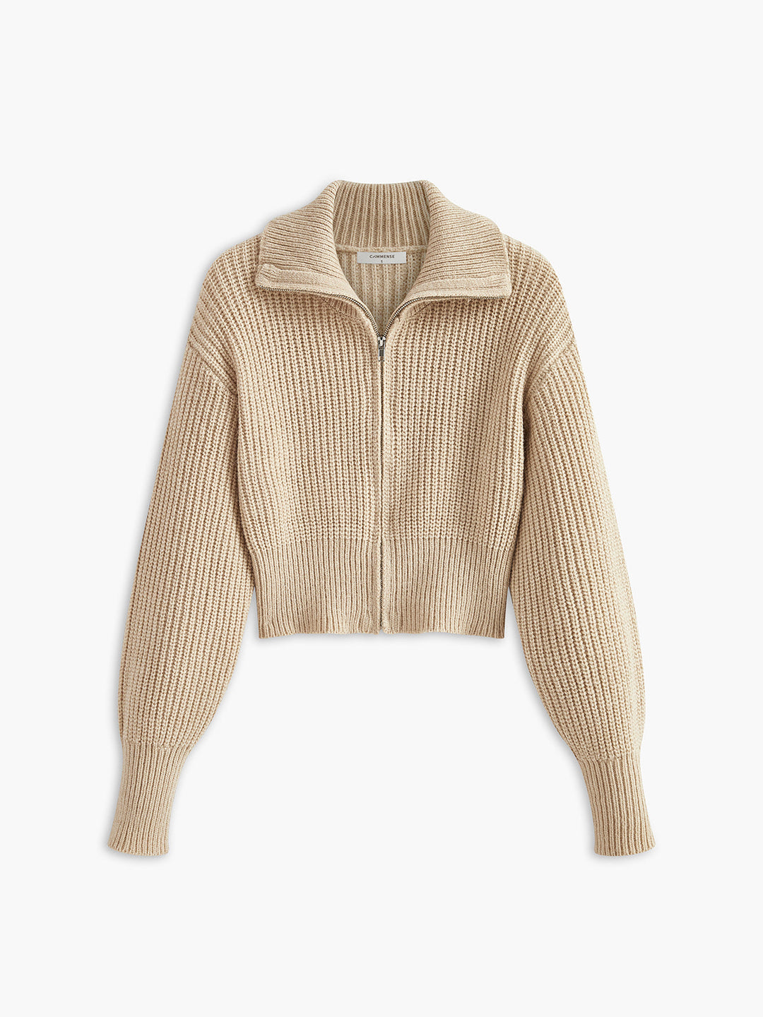 Ribbed Zipper Lapel Cardigan  Liora Lane Boutique Cardigans Khaki / XL 87.99