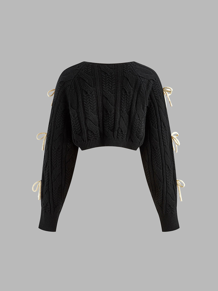 Bow Knotted Cable Knit Cardigan  Liora Lane Boutique Cardigans