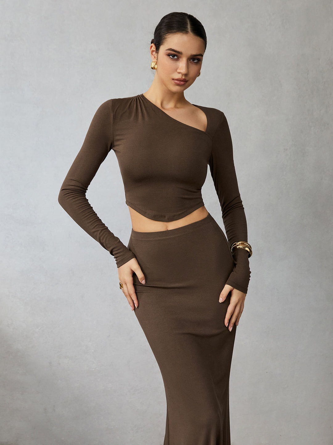 Asymmetrical Long Sleeve Skirt Set  Liora Lane Boutique Skirt Sets