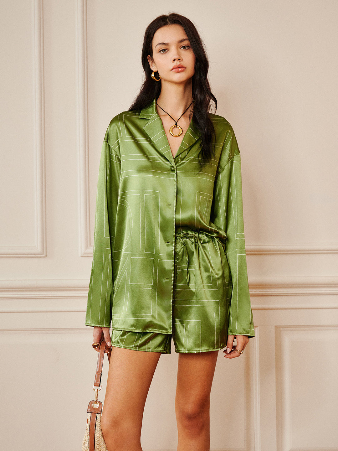 Satin Drawstring Shorts Set  Liora Lane Boutique Short Sets