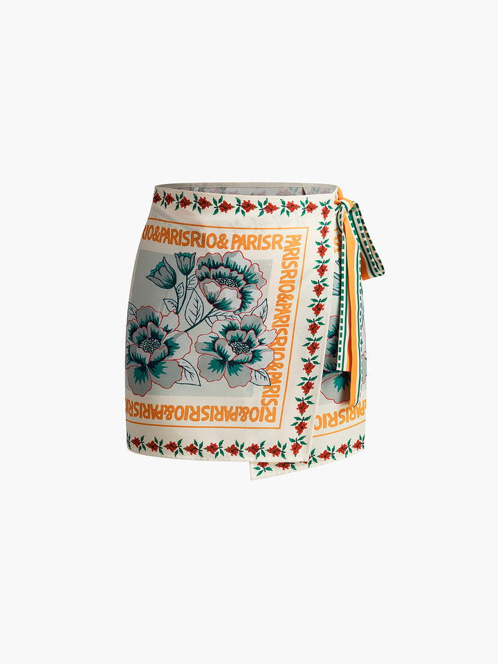 Vacation Print Asymmetrical Mini Skirt  Liora Lane Boutique Skirts Multicolor / XL 19.00