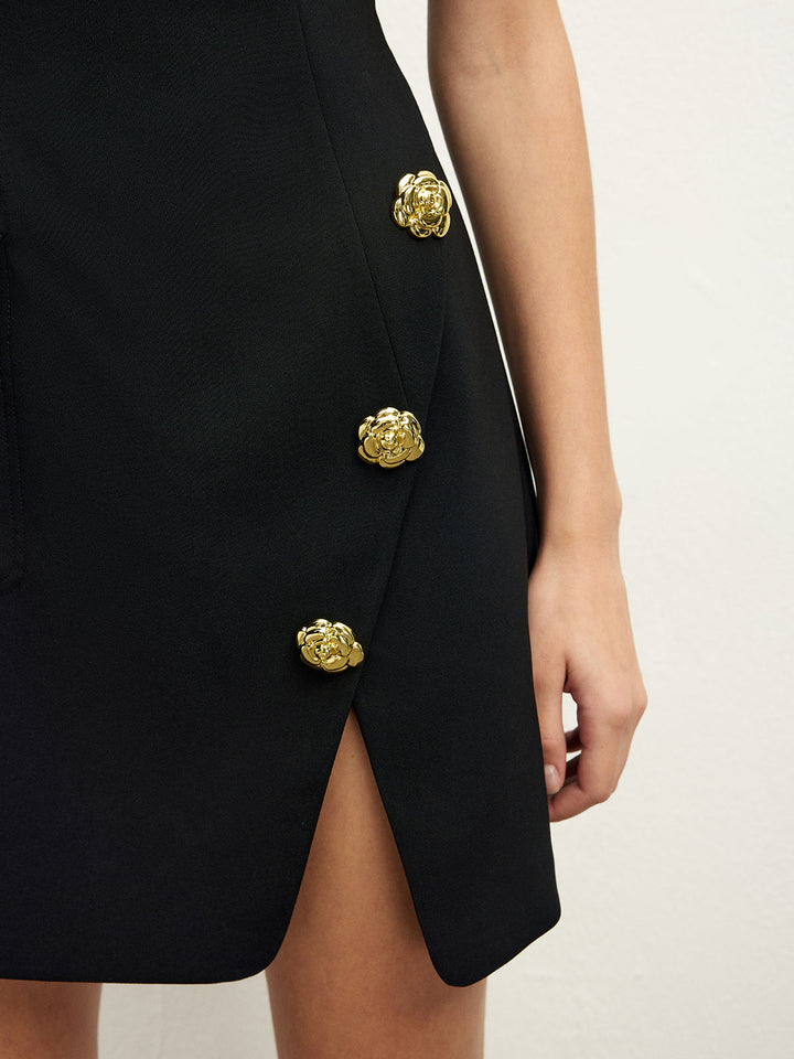Golden Rose Button Pocket Split Dress  Liora Lane Boutique Dresses