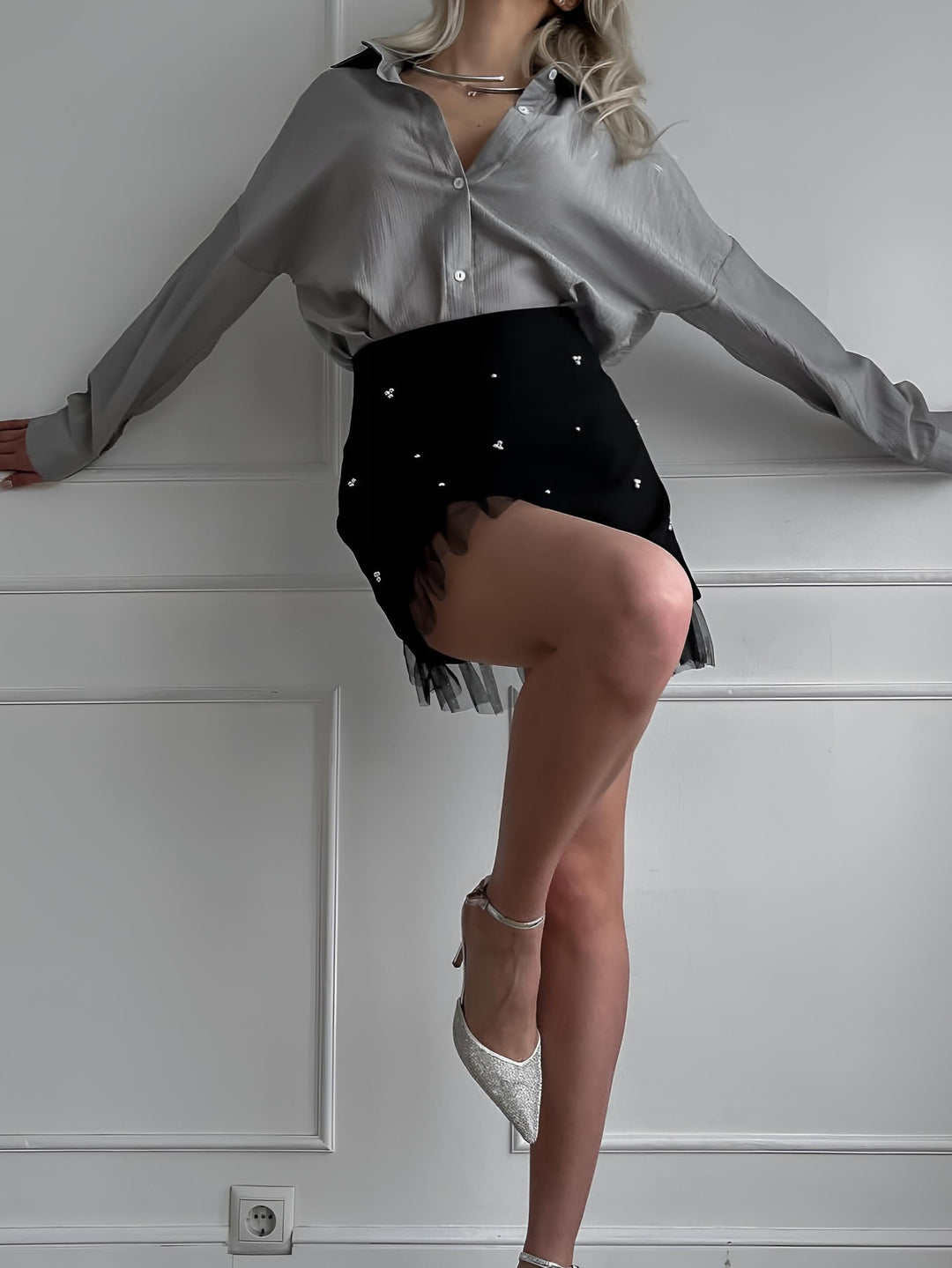 Beaded Tulle Trim A Line Skirt  Liora Lane Boutique Skirts