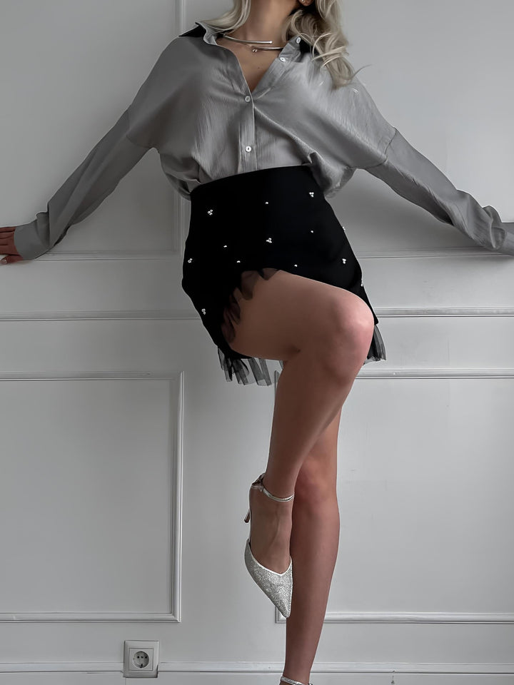 Beaded Tulle Trim A Line Skirt  Liora Lane Boutique Skirts