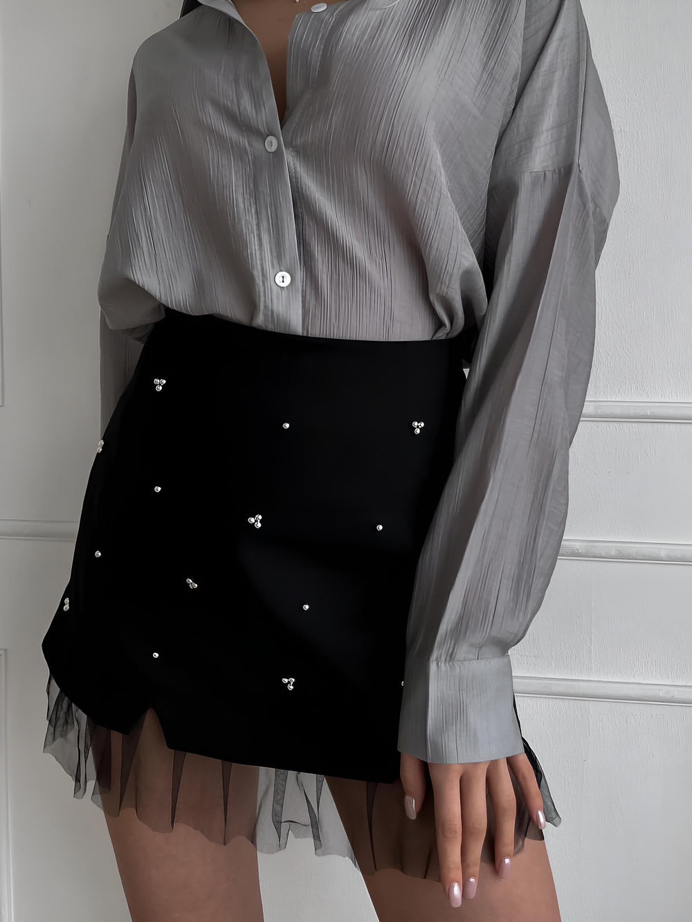 Beaded Tulle Trim A Line Skirt  Liora Lane Boutique Skirts