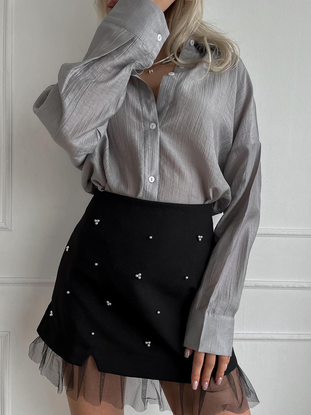 Beaded Tulle Trim A Line Skirt  Liora Lane Boutique Skirts