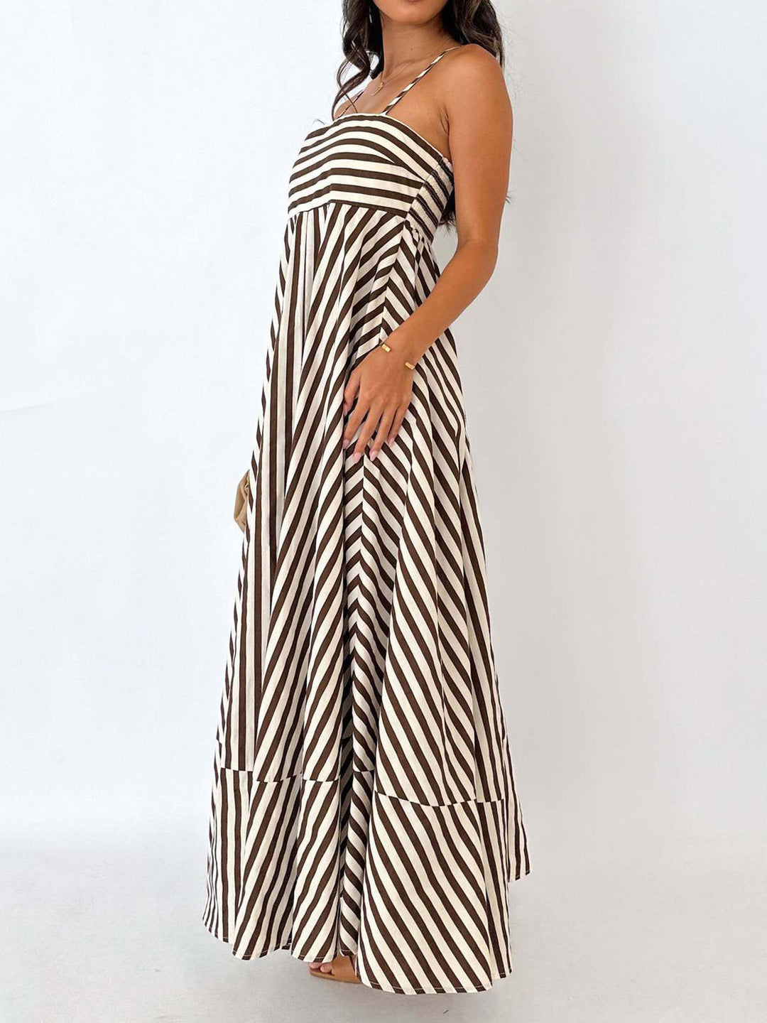 Striped Pleated Cami Long Dress  Liora Lane Boutique Dresses