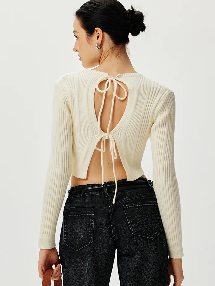 Cutout Tie Back Knit Cardigan  Liora Lane Boutique Cardigans Off-White / XL 89.99