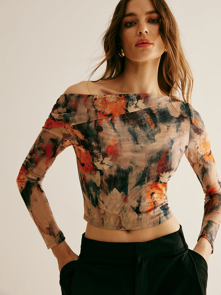 Retro Asymmetrical Collar Crop T-Shirt  Liora Lane Boutique T-Shirts Multicolor / XL 22.00