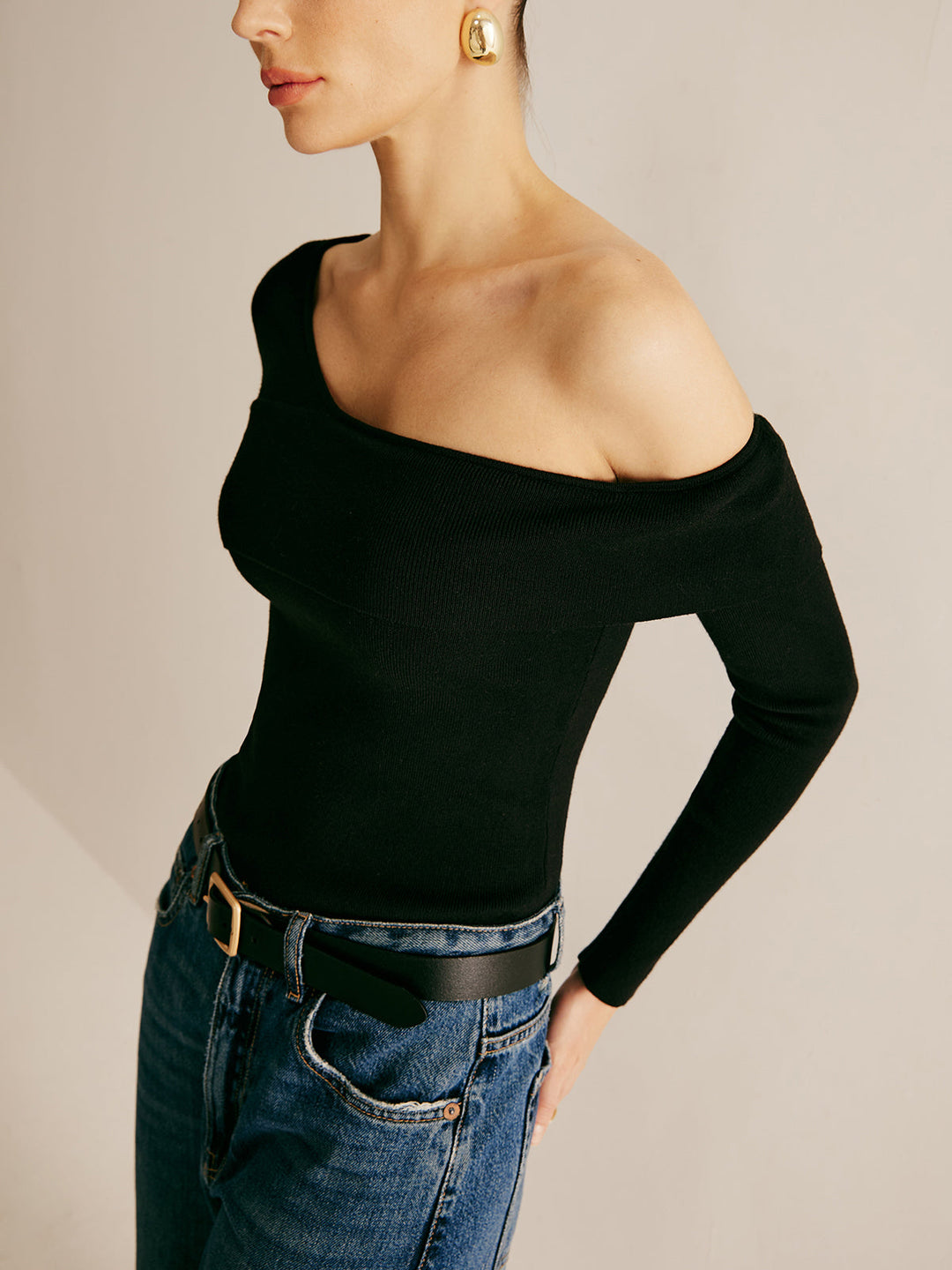 Asymmetrical Cold Shoulder Knitting Top  Liora Lane Boutique Knit Tops