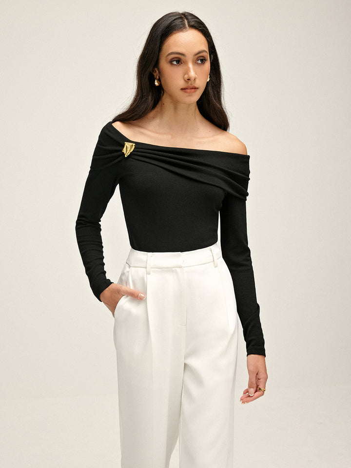 Pleated Off Shoulder T-Shirt  Liora Lane Boutique T-Shirts