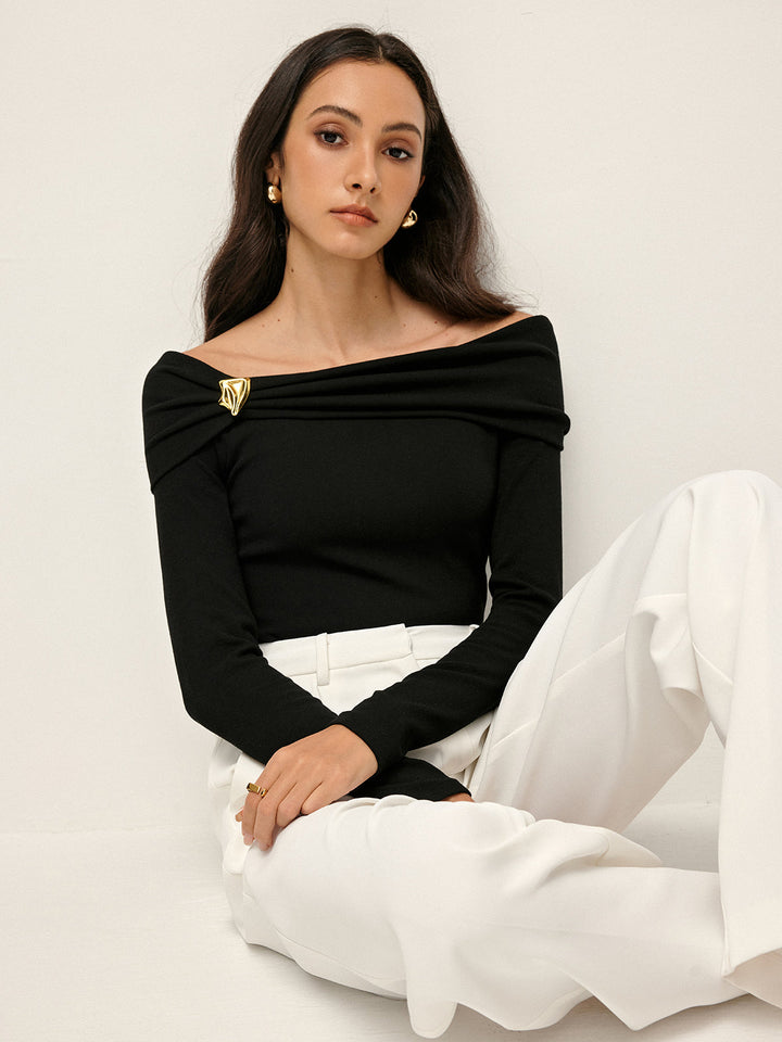 Pleated Off Shoulder T-Shirt  Liora Lane Boutique T-Shirts