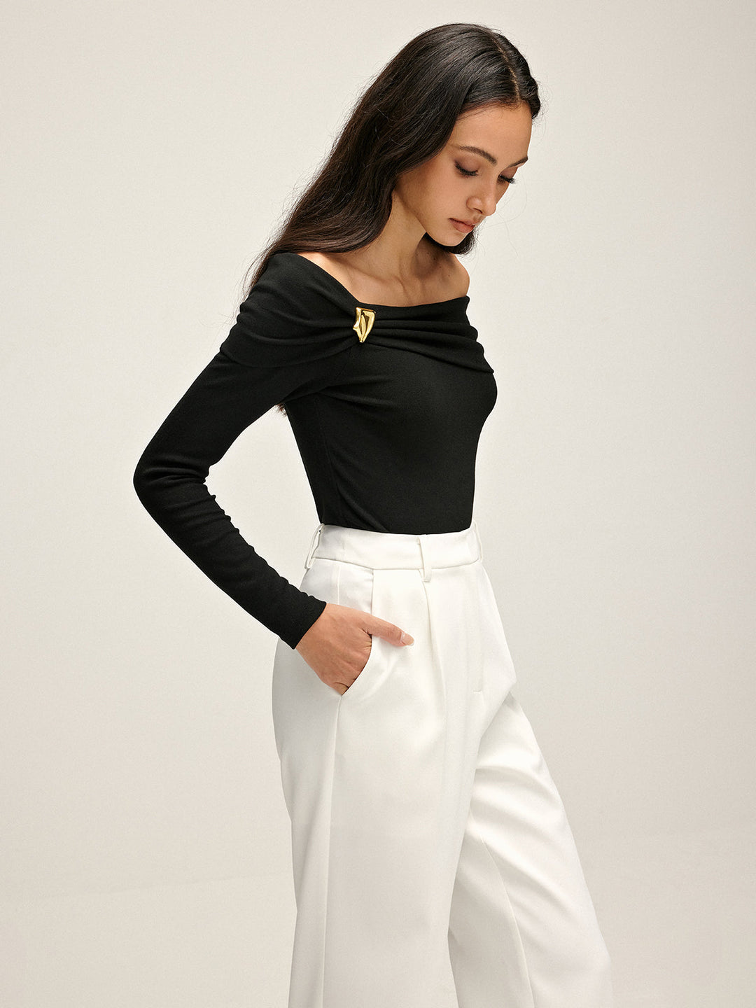 Pleated Off Shoulder T-Shirt  Liora Lane Boutique T-Shirts