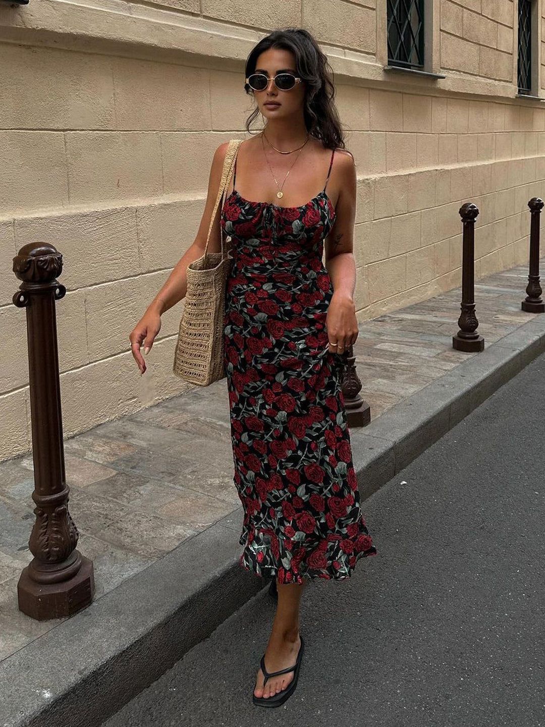 Bulgarian Roses Floral Cami Long Dress  Liora Lane Boutique Dresses Black / XL 89.99