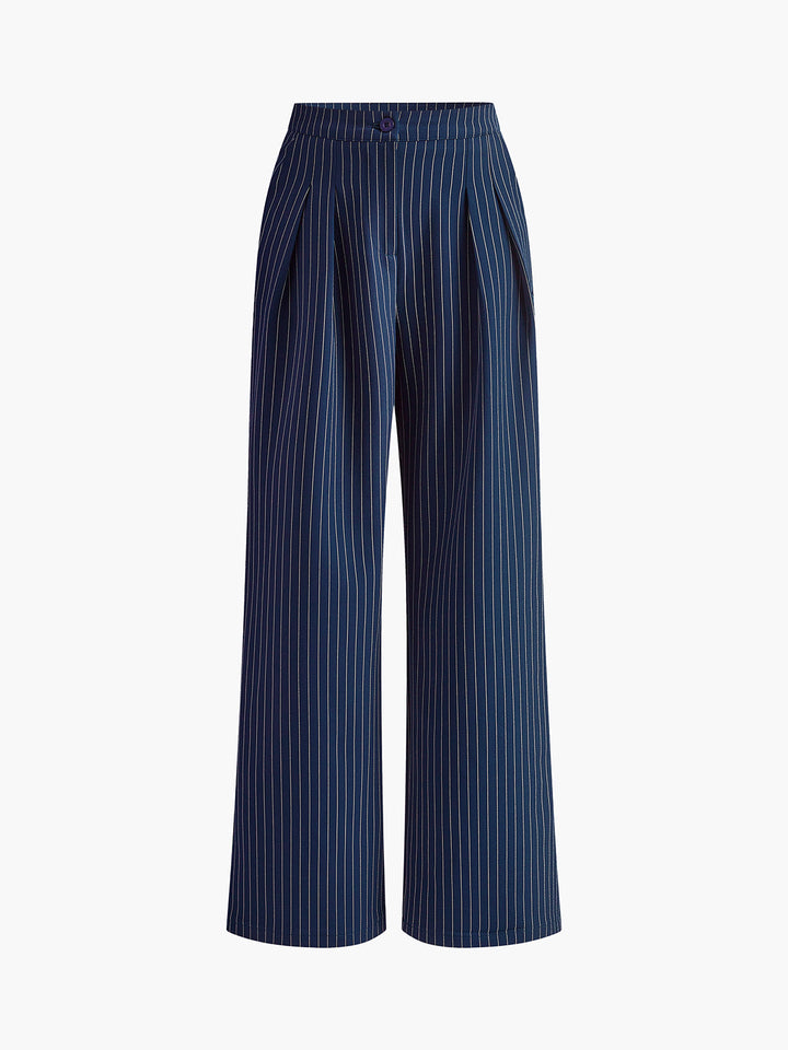 Pinstripe Pleated Wide-Leg Pants  Liora Lane Boutique Pants