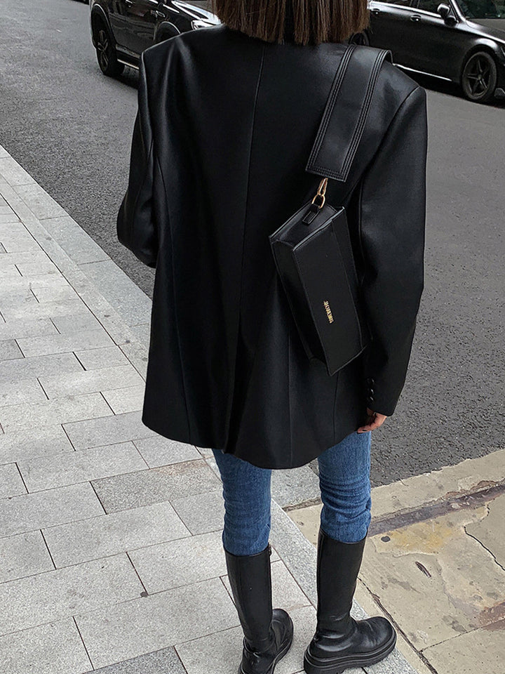 Lapel Pockets Leather Blazer  Liora Lane Boutique Blazers
