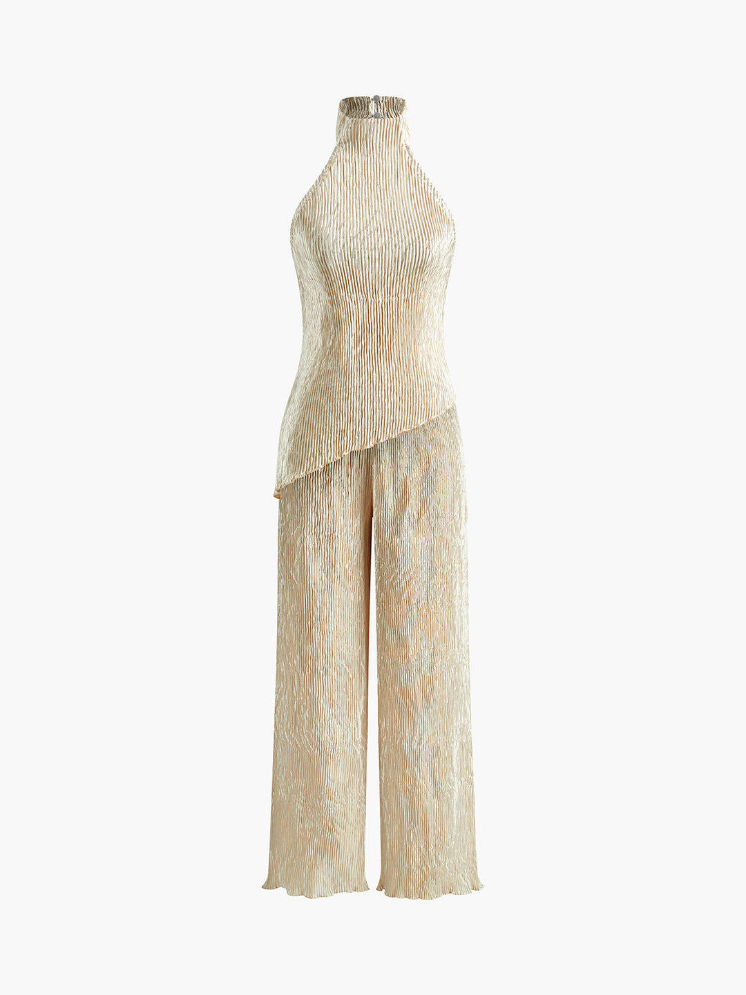 Asymmetric Halter Crop Top With Wide Leg Pants Set  Liora Lane Boutique Pant Sets
