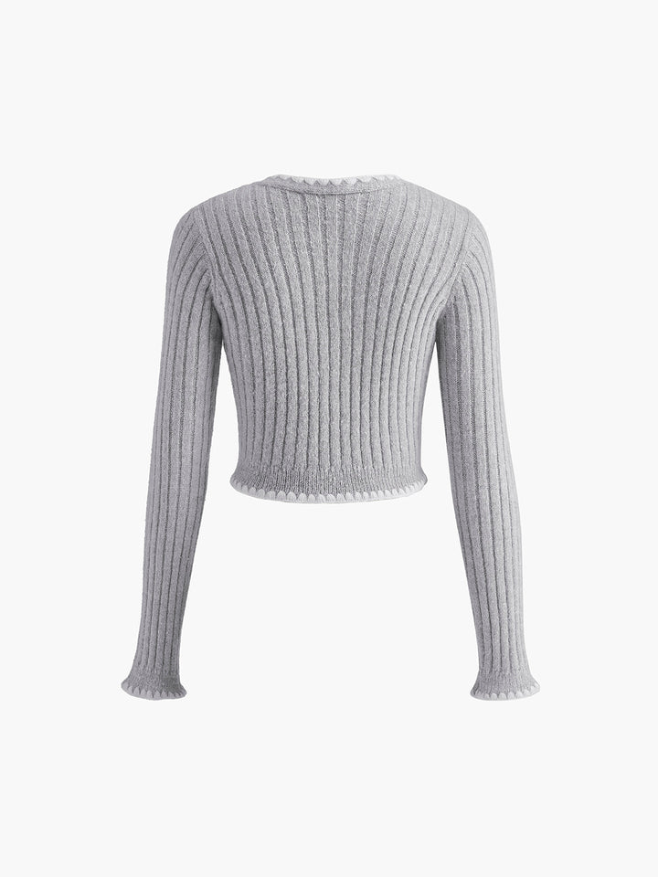 Contrast Embroidered Trim Button Cardigan  Liora Lane Boutique Cardigans