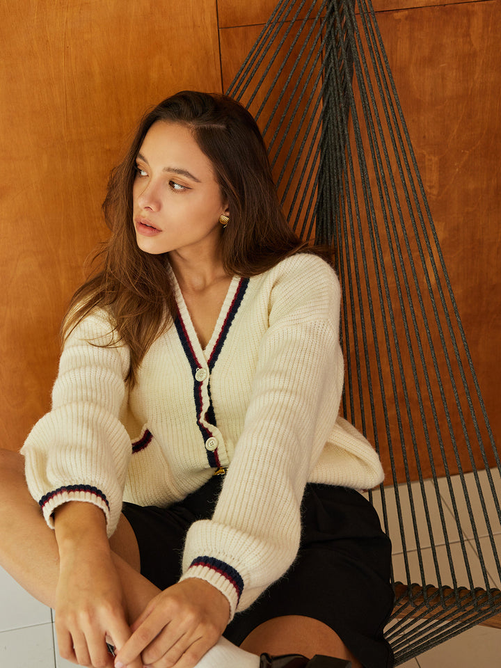 Oversized Contrast Trim Button Pockets Cardigan  Liora Lane Boutique Cardigans