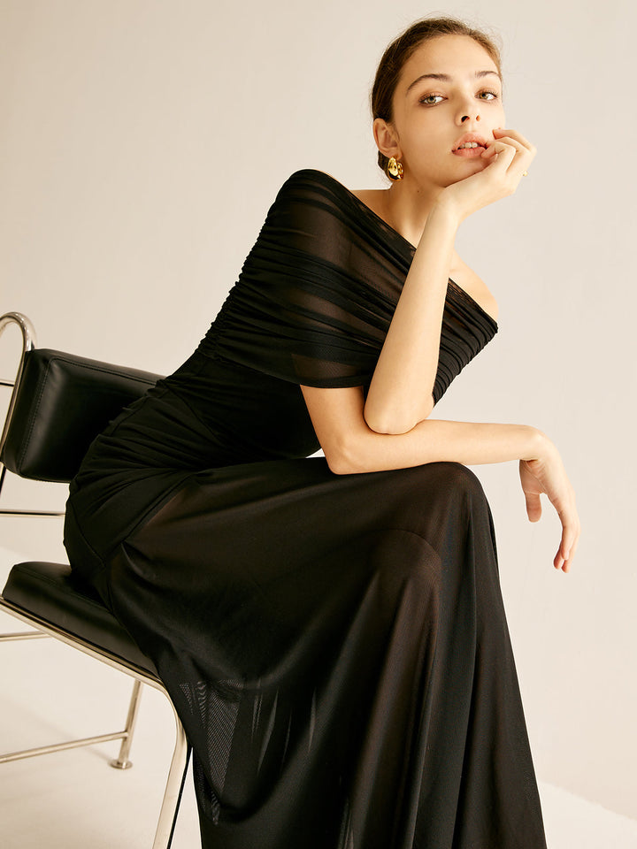 Pleated Mesh Tube Dress With Shawl  Liora Lane Boutique Dresses