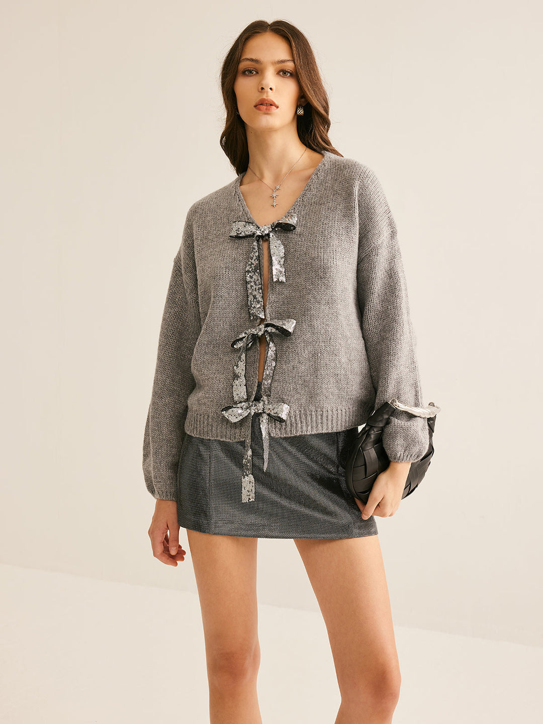 V-Neck Bow Knotted Cardigan  Liora Lane Boutique Cardigans