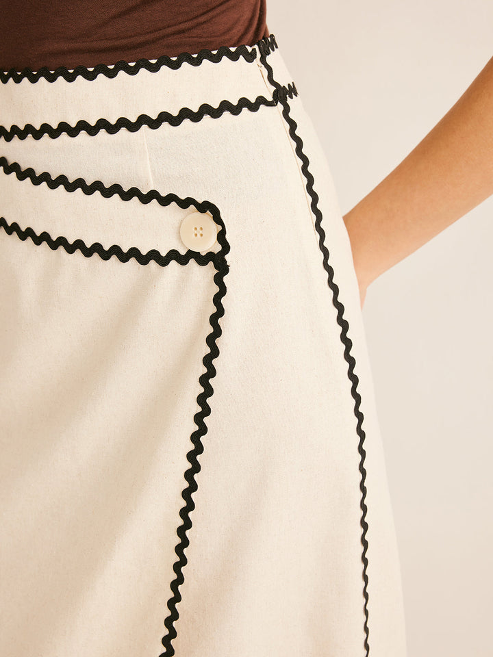 Cotton & Linen Wave Trim Midi Skirt  Liora Lane Boutique Skirts