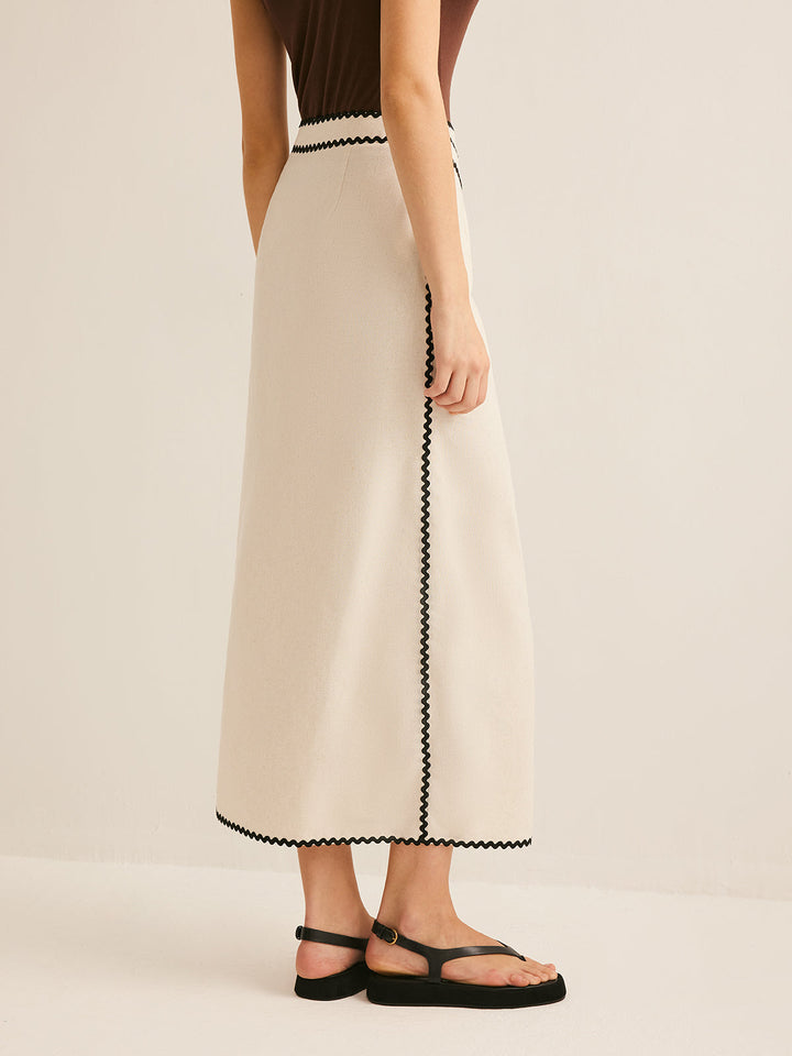 Cotton & Linen Wave Trim Midi Skirt  Liora Lane Boutique Skirts