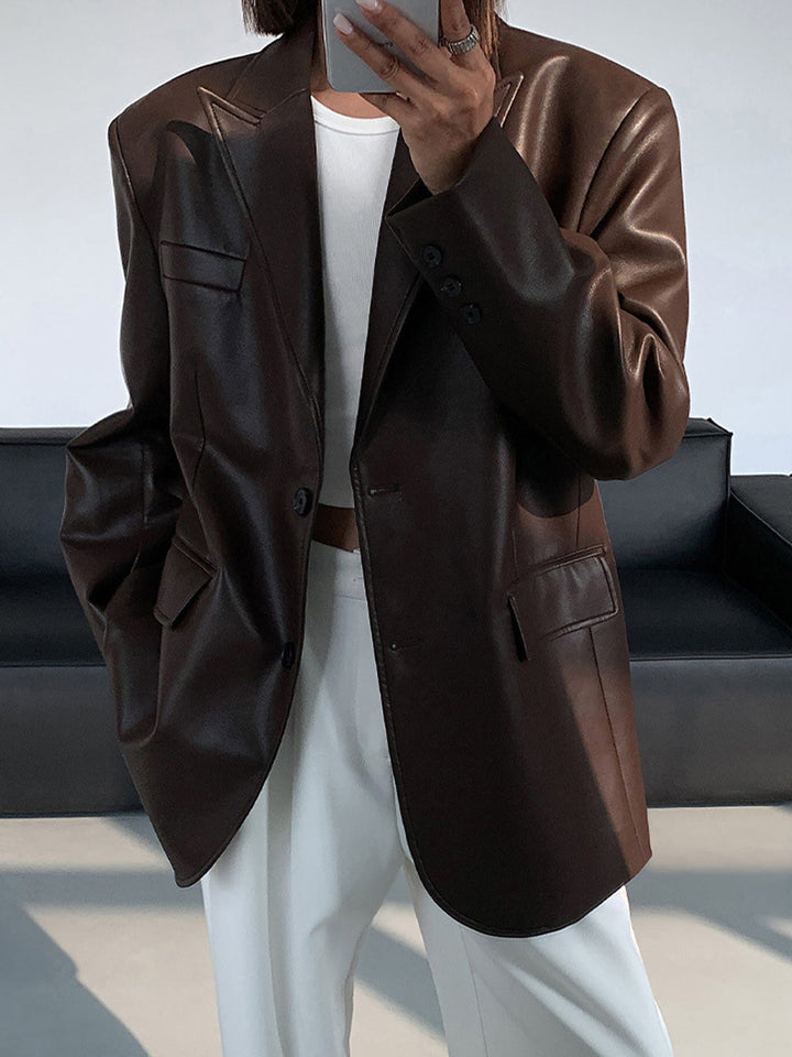 Lapel Pockets Leather Blazer  Liora Lane Boutique Blazers