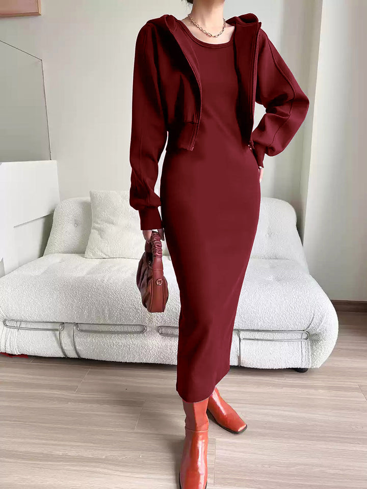 Asymmetrical Crew Neck Split Maxi Dress  Liora Lane Boutique Dresses Burgundy / XL 89.99