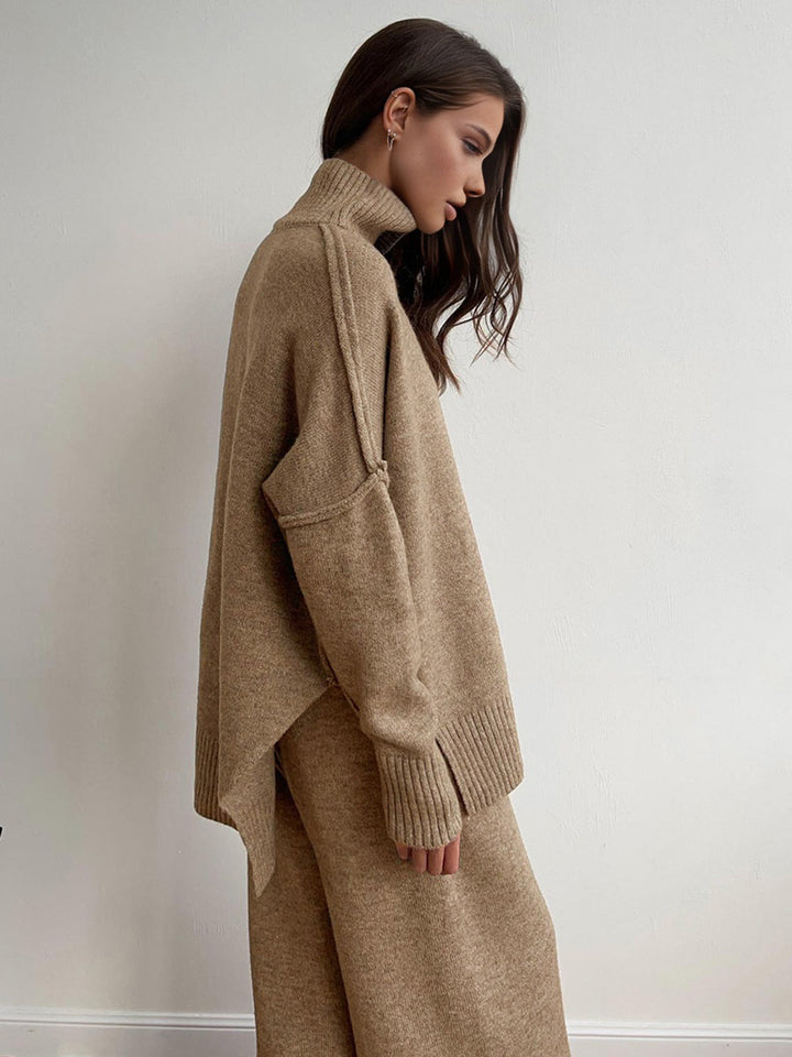 Plain Turtleneck Knit Pants Set  Liora Lane Boutique Pant Sets