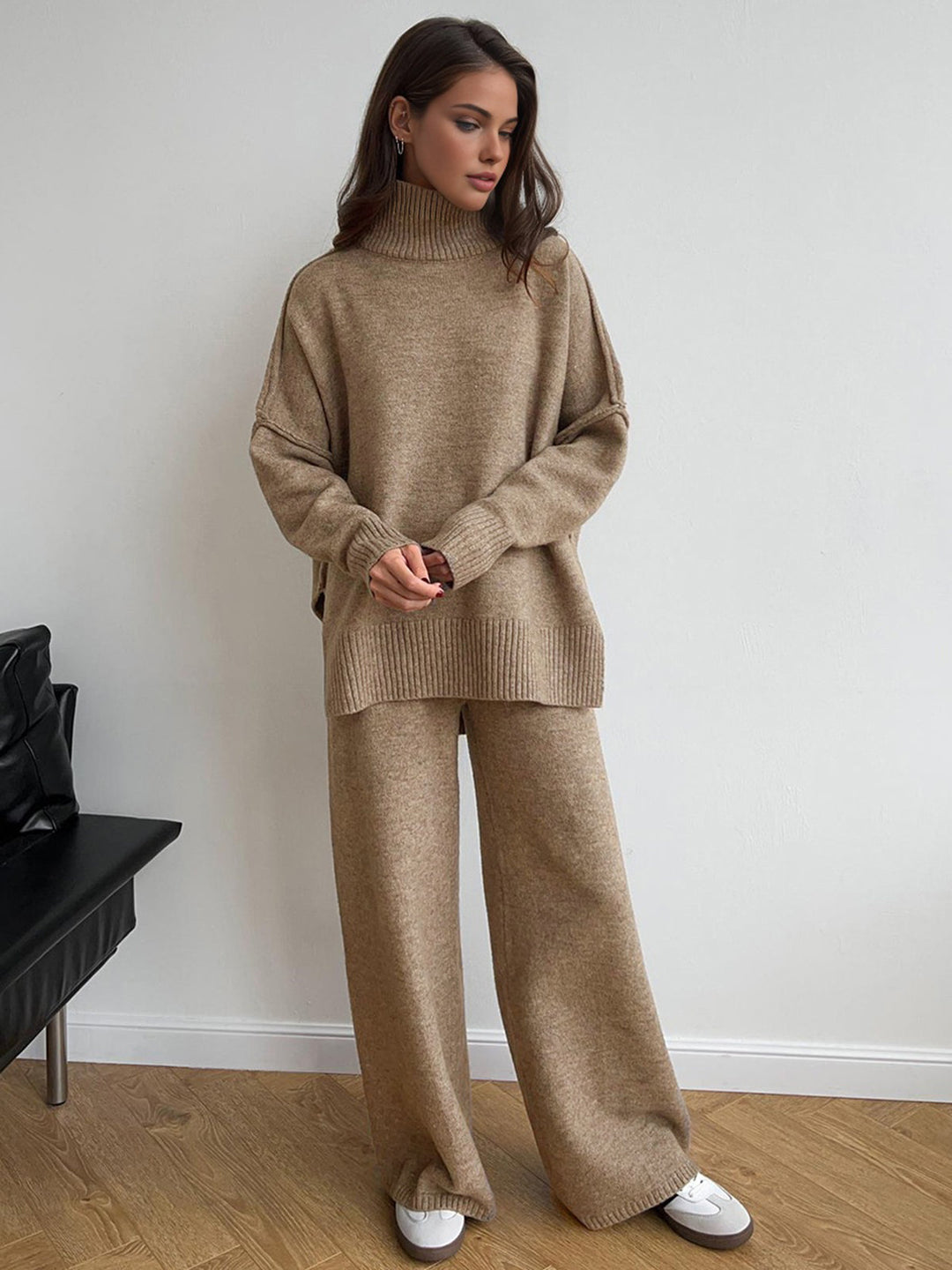 Plain Turtleneck Knit Pants Set  Liora Lane Boutique Pant Sets