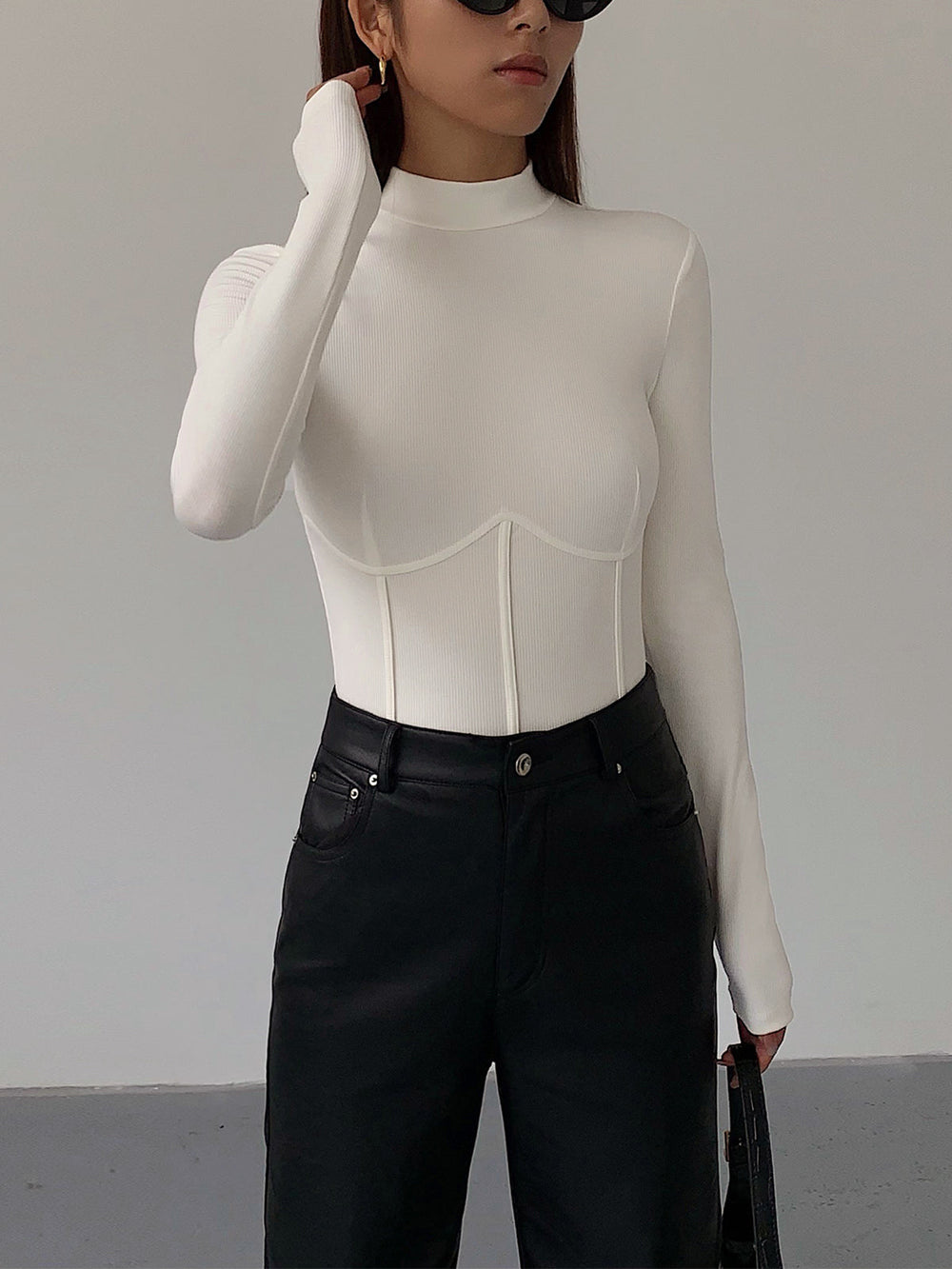 Mock Neck Piping Slim T-Shirt  Liora Lane Boutique T-Shirts