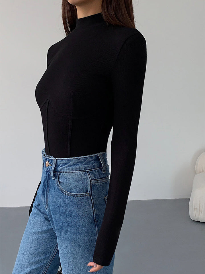 Mock Neck Piping Slim T-Shirt  Liora Lane Boutique T-Shirts