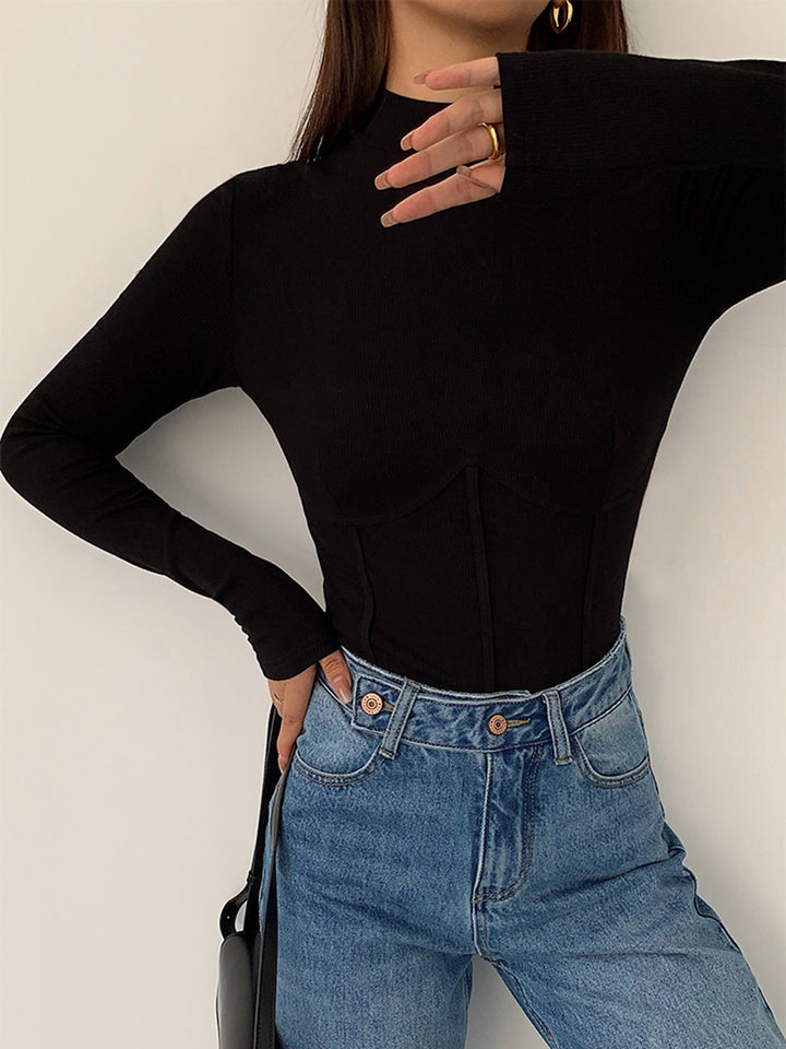 Mock Neck Piping Slim T-Shirt  Liora Lane Boutique T-Shirts