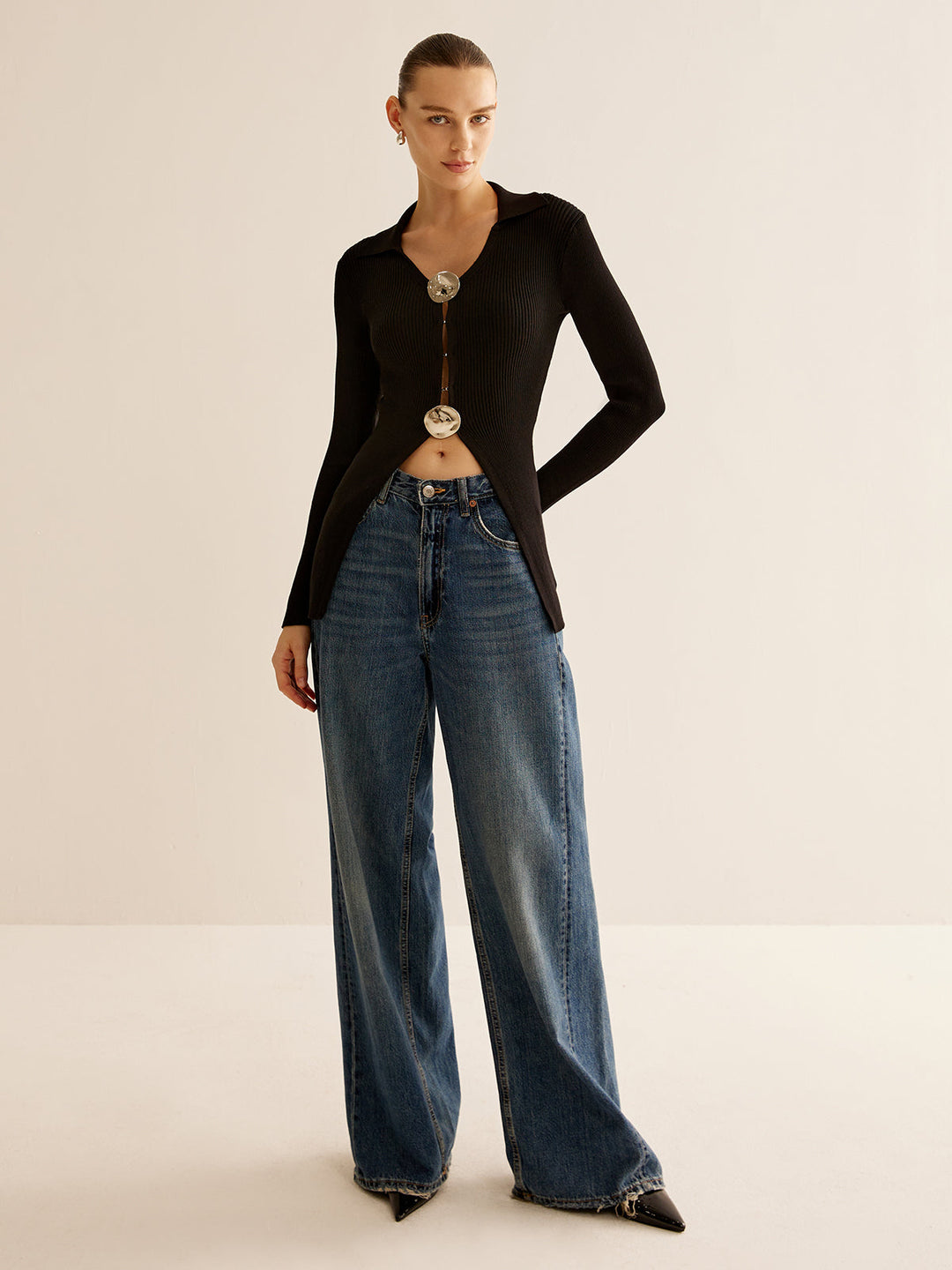 Glossy-Ring  Ribbed Slim Cardigan  Liora Lane Boutique Cardigans