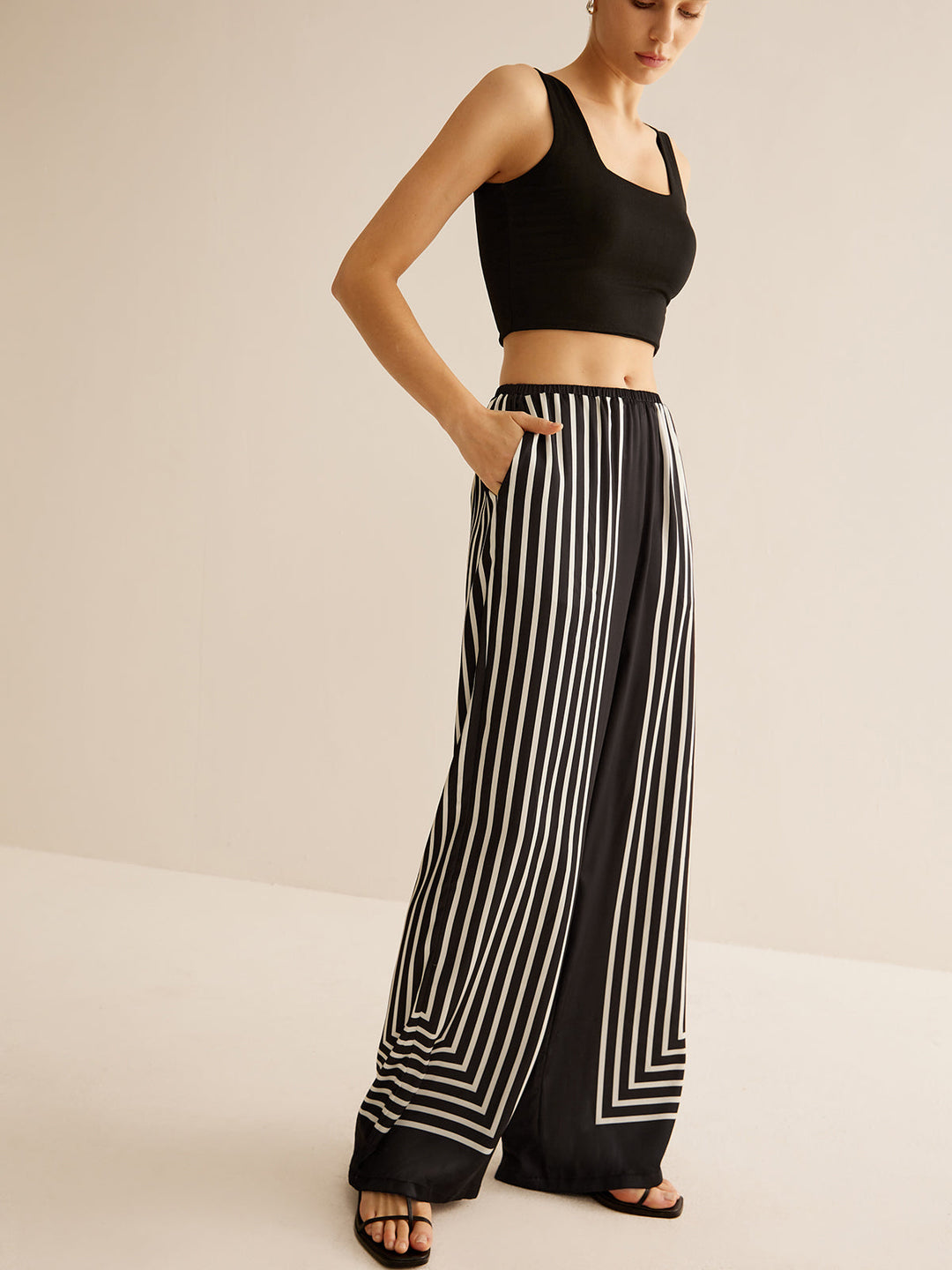 Geometric Pinstripe Satin Pants  Liora Lane Boutique Pants