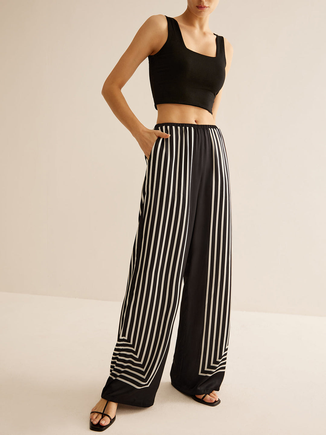 Geometric Pinstripe Satin Pants  Liora Lane Boutique Pants