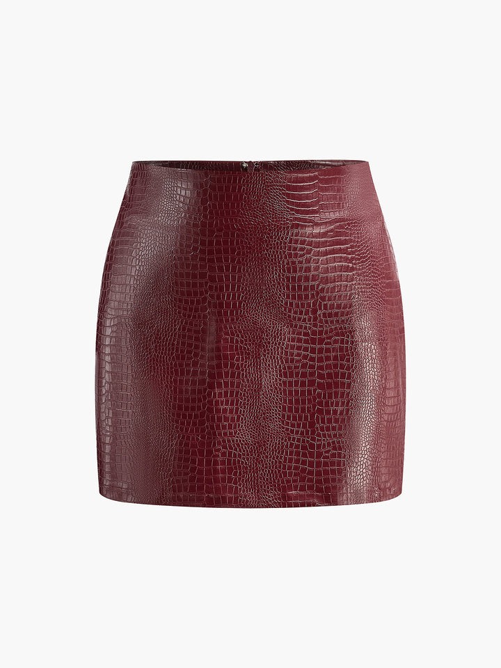 Faux Leather Textured Mini Skirt  Liora Lane Boutique Skirts Burgundy / XL 28.00