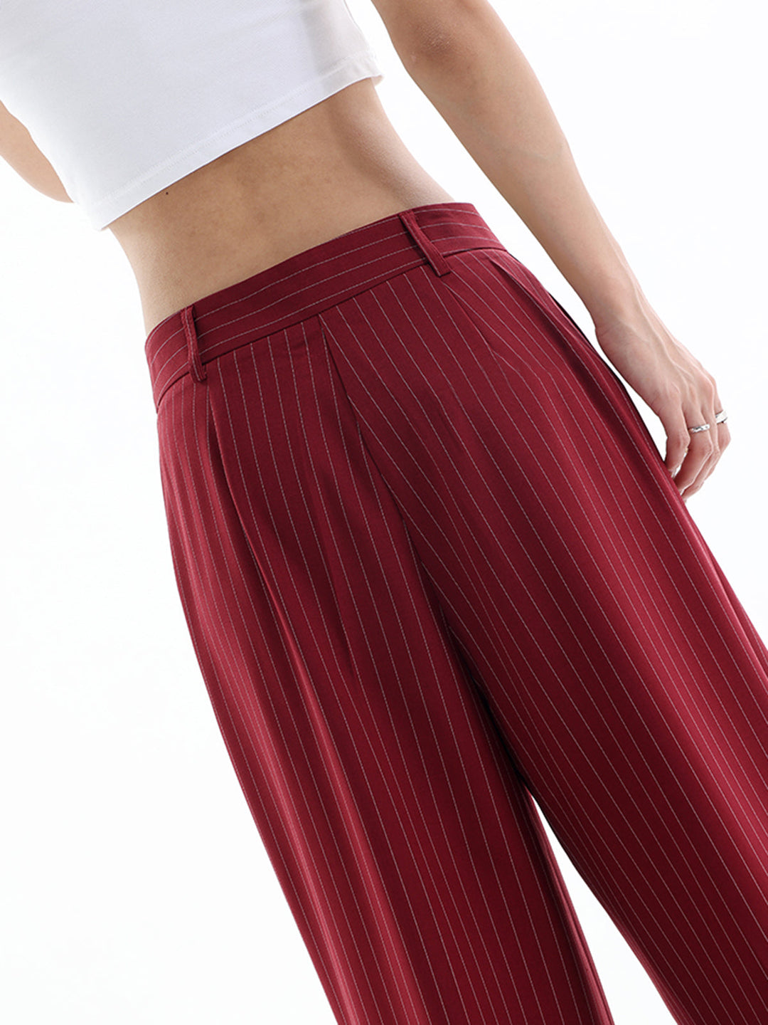 Asymmetrical High-Waist Pinstripe Pants  Liora Lane Boutique Pants