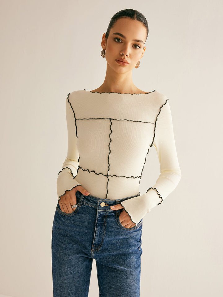 Lettuce Trim Long Sleeve Slim T-Shirt  Liora Lane Boutique T-Shirts