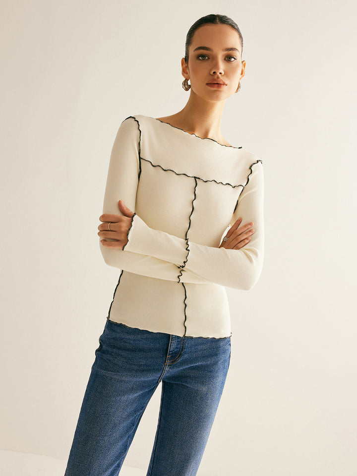 Lettuce Trim Long Sleeve Slim T-Shirt  Liora Lane Boutique T-Shirts