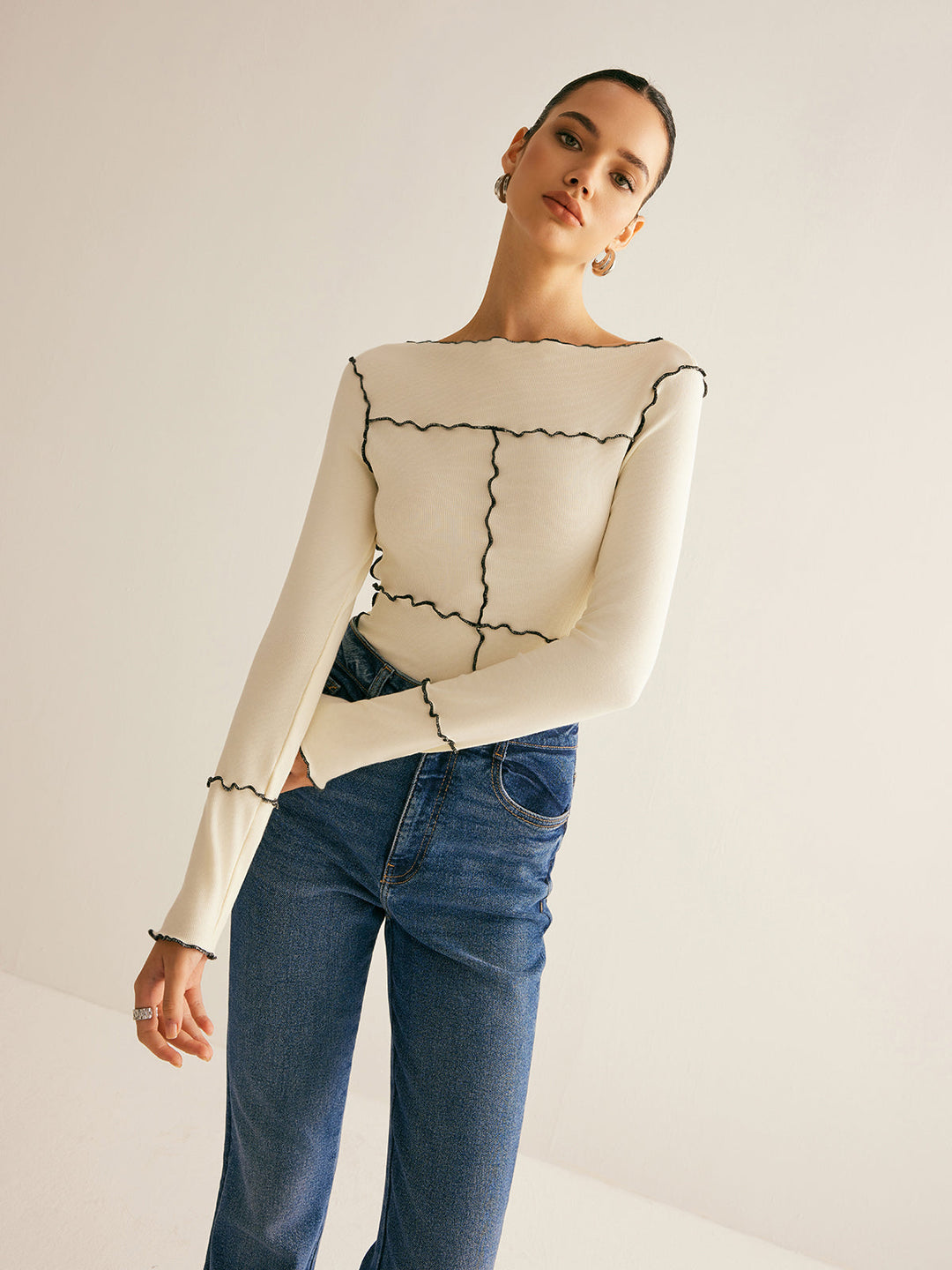 Lettuce Trim Long Sleeve Slim T-Shirt  Liora Lane Boutique T-Shirts
