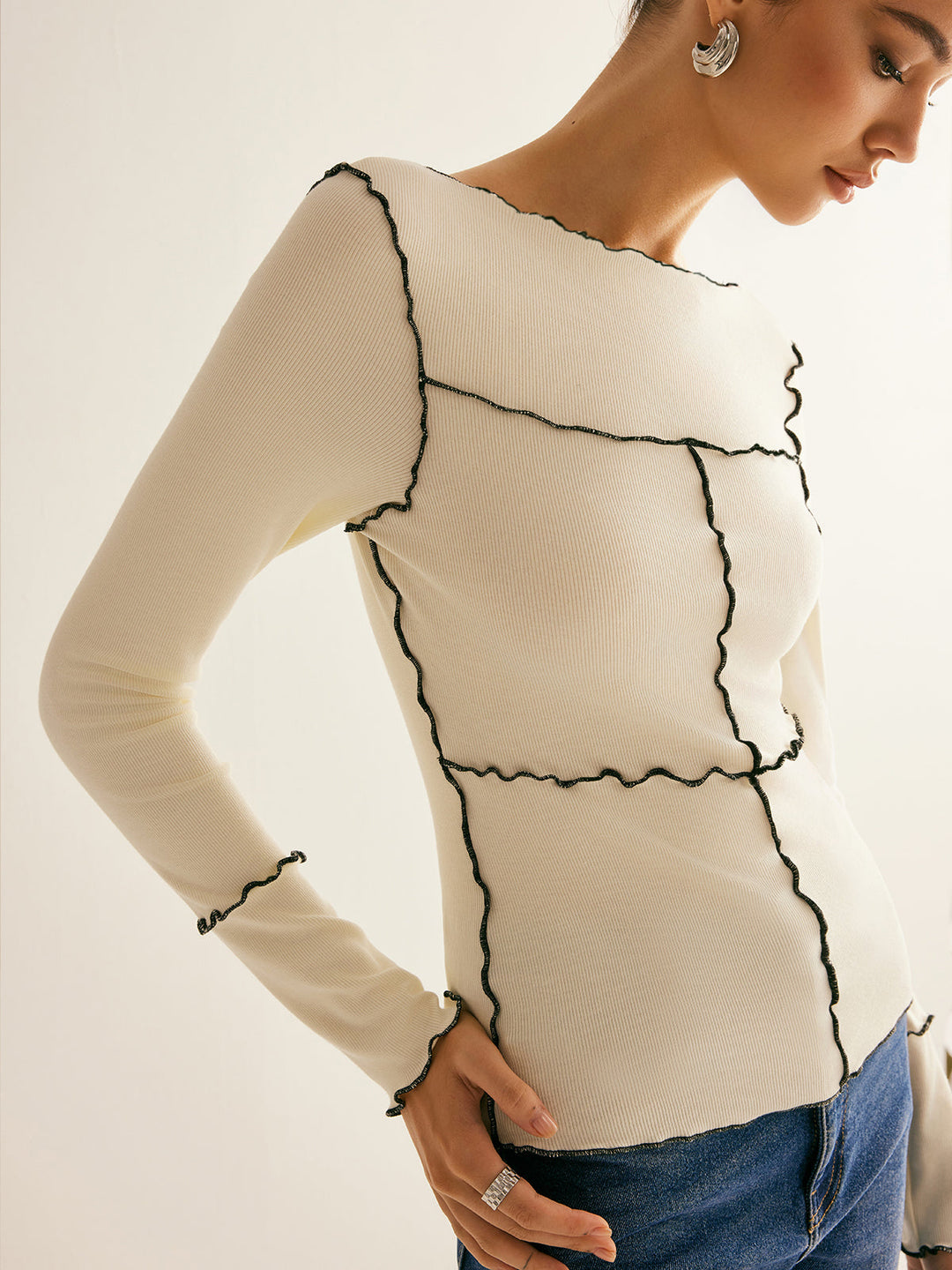 Lettuce Trim Long Sleeve Slim T-Shirt  Liora Lane Boutique T-Shirts