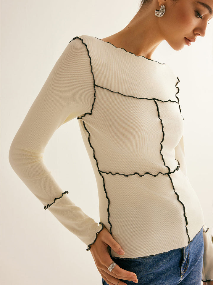 Lettuce Trim Long Sleeve Slim T-Shirt  Liora Lane Boutique T-Shirts