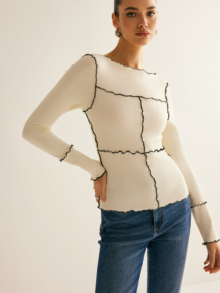 Lettuce Trim Long Sleeve Slim T-Shirt  Liora Lane Boutique T-Shirts