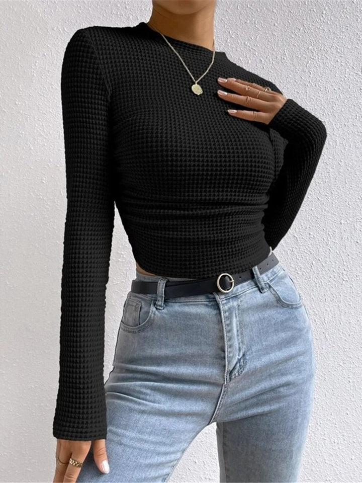 Plain Waffle Slim Sweater  Liora Lane Boutique T-Shirts Black / XL 28.00