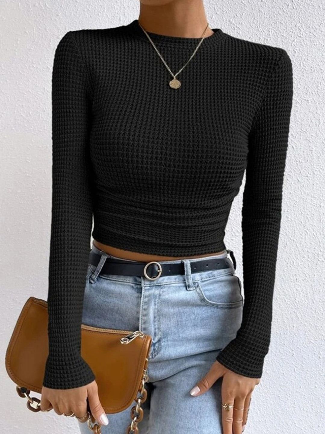 Plain Waffle Slim Sweater  Liora Lane Boutique T-Shirts