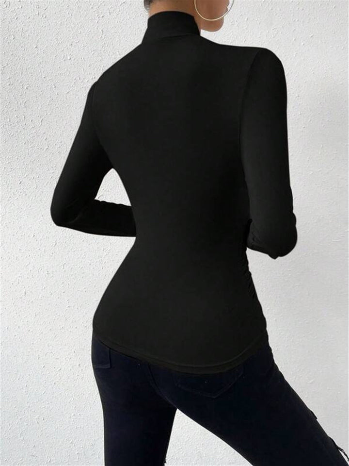 Cross-Over Collar Pleated Cinched T-Shirt  Liora Lane Boutique T-Shirts