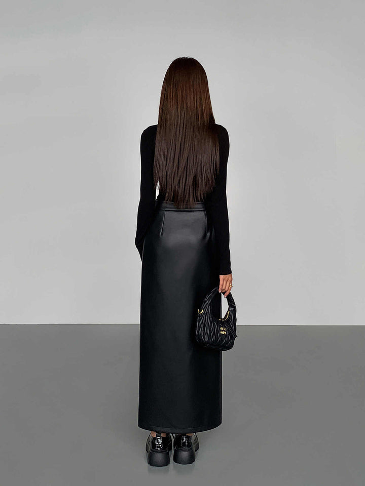 Side Split PU Leather Midi Skirt  Liora Lane Boutique Skirts
